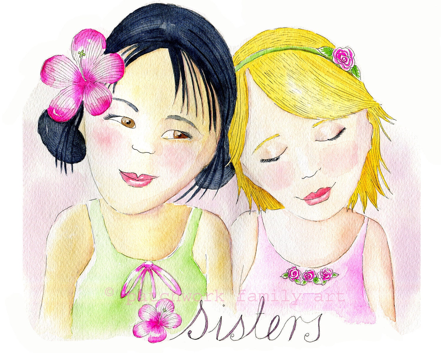 Illustration Print "Sisters" 8 x10inch typography wall art