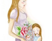 Pregnancy Illustration Print " Cant Wait To Meet You" 8x10 inch Watercolor Wall Art
