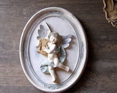 Fontanini Angel wall decor,  Angel with a lyre, Christmas decor, Hostess gift, Shabby chic, retro