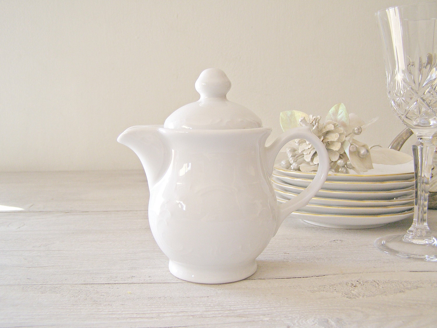 White Cream Pitcher, Vintage Porcelain small pitcher made in Israel