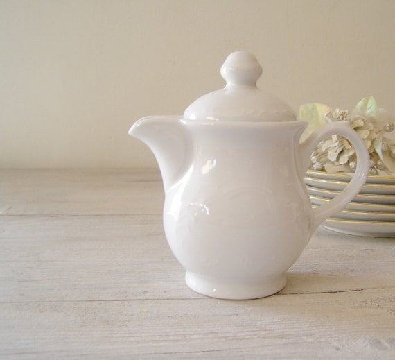 White Cream Pitcher, Vintage Porcelain small pitcher made in Israel