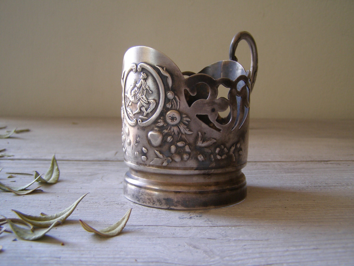Mid century Silver plated Glass holder, Victorian style tableware