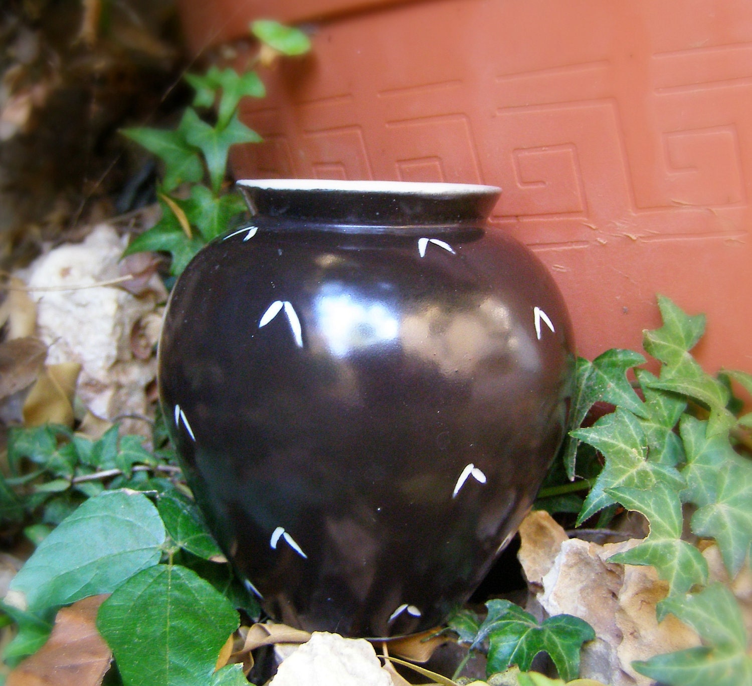 Vintage Black Vase, Handmade Ceramic small vase