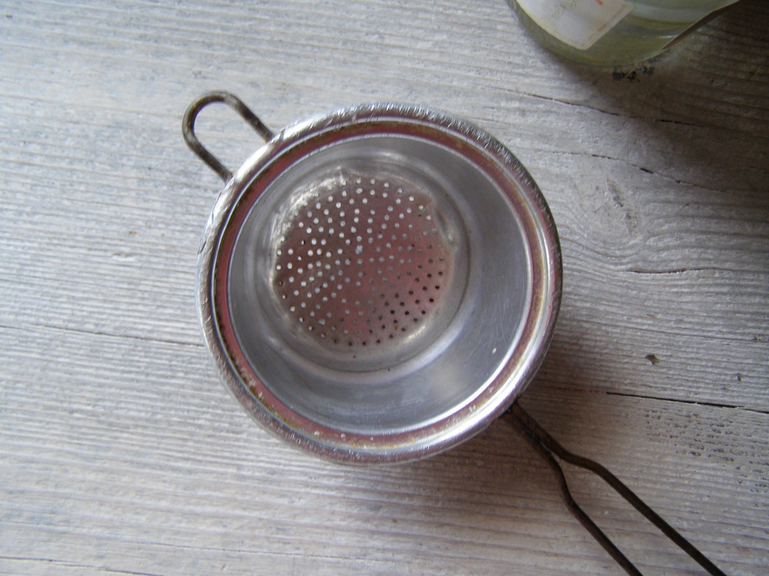 Vintage Aluminum Strainer, Rustic kitchen ware, small strainer, mid century