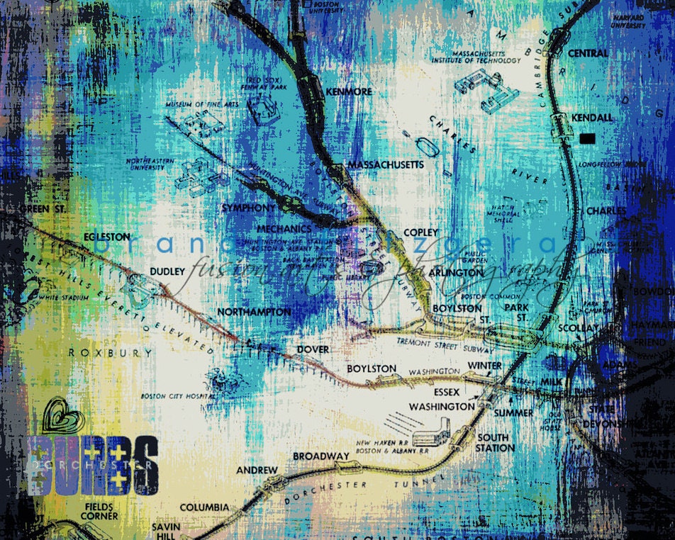 Destination Dorchester.  16" x 20"  Boston City Fusion Transportation Fusion Paintographic Art Print