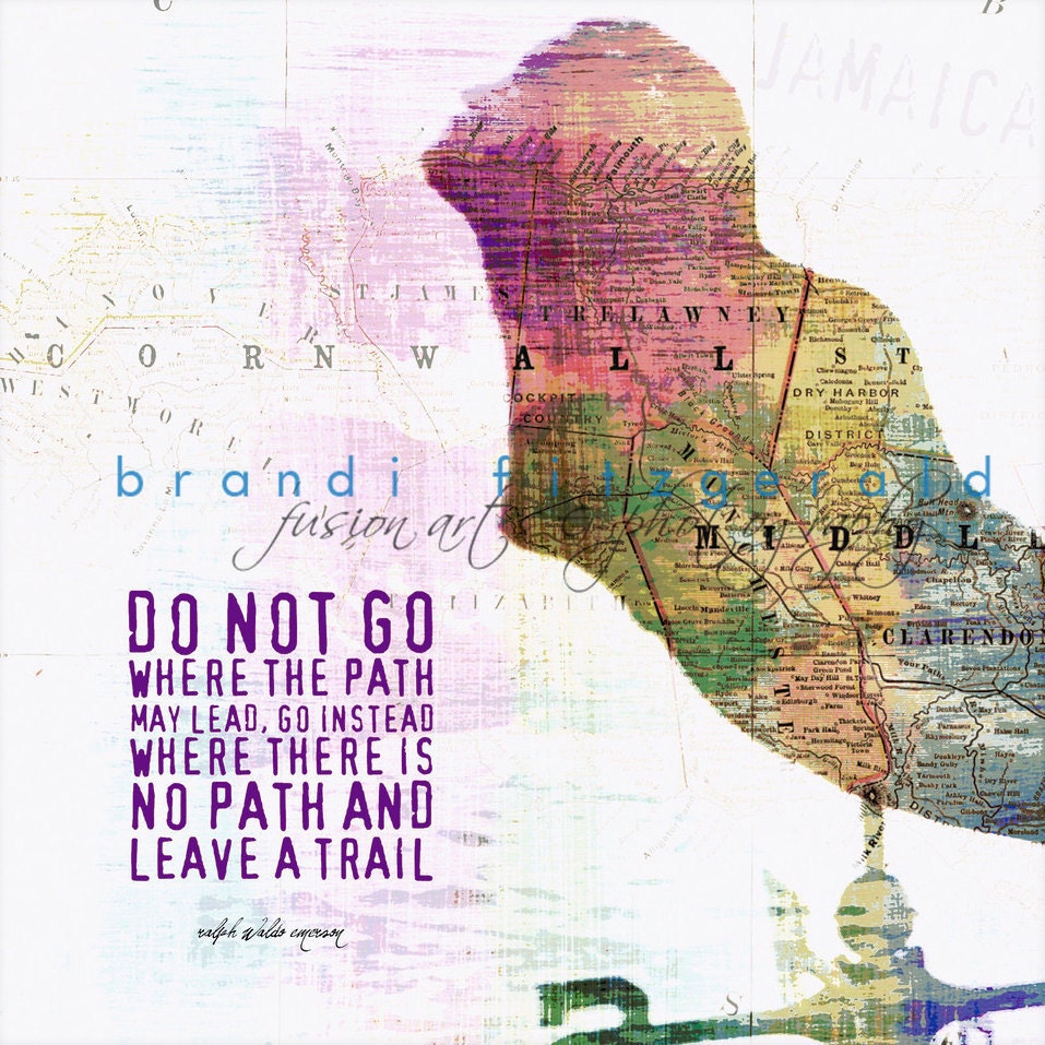 The Jamaican Mermaid Weathervane.  10" x 10"  Ralph Waldo Emerson Tropical Map Quotable  Fusion Paintographic Fine Art Print