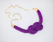 Violet Nautical Knot  Rope Necklace with golden chain by pardes israel