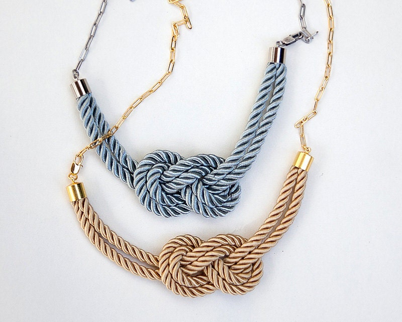 GOLDEN or SILVER Nautical Knot  Rope Necklace with golden chain