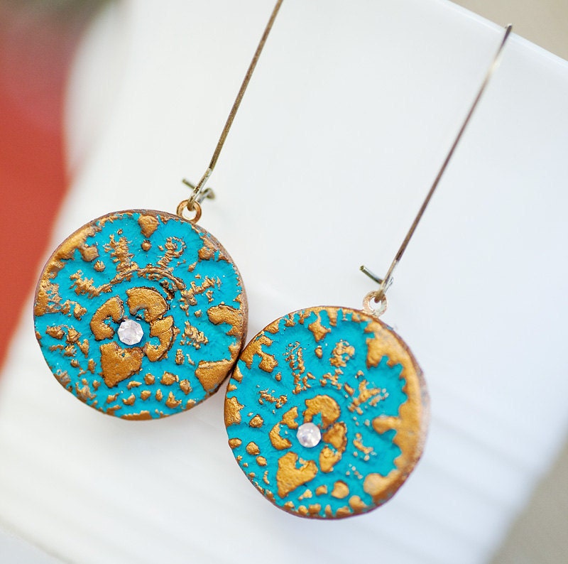 Pardes - Teal Wind Earrings Cold Clay Teal with gold toned