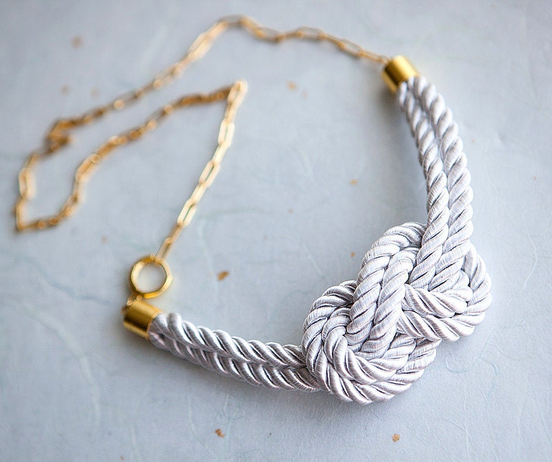 White Nautical Knot Rope Necklace with golden chain