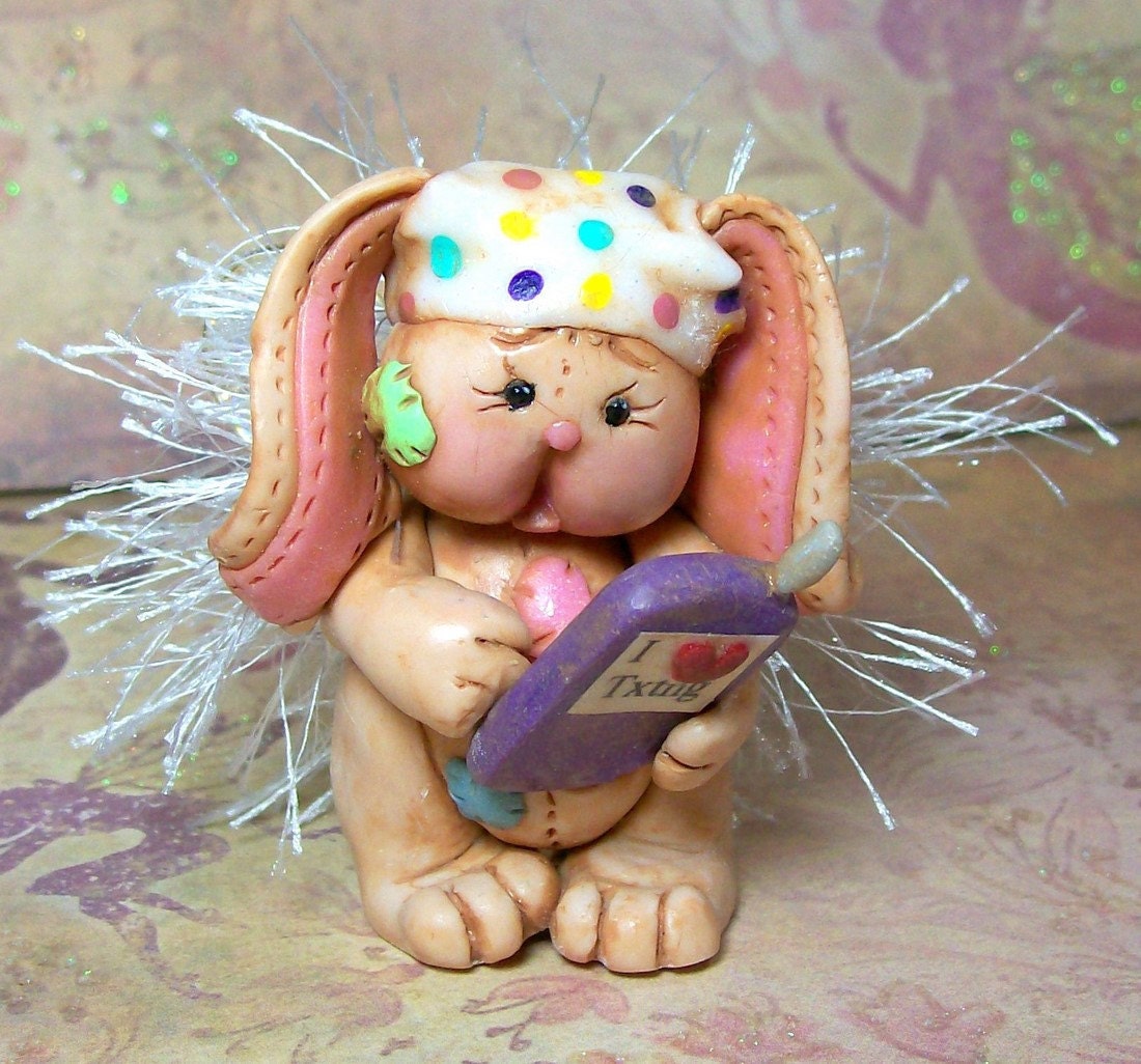 OOAK fantasy fairy bunny art doll whimsical polymer clay sculpture animal  FREE SHIPPING