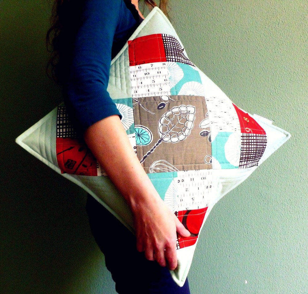 patchwork pillow - quilted pillow - cushion cover