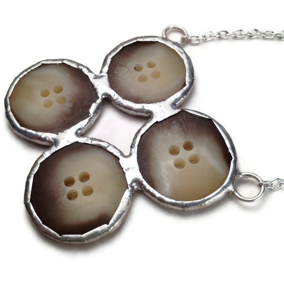 Recycled Button Necklace Soldered Brown Buttons