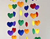 Rainbow hearts cloud mobile - Felt Rainbow heart mobile with crystal beads - kids decor - made to order