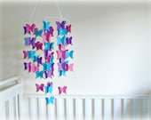 Paper butterfly mobile - Pink, purple, blue paper butterflies with crystal beads - Nursery - Custom made to match decor