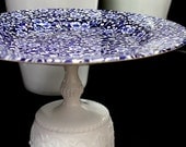 Cake Stand / Blue Calico Cake Plate Pedestal / Dessert Pedestal / Shabby Chic Home Decor / Shabby Chic Weddings