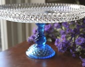 Vintage Cake Stand in Royal Blue / 12" Wedding Glass Cake Stand / Cake Plate / Pedestal for Cupcakes Truffles Macarons / Cobalt Blue -ish