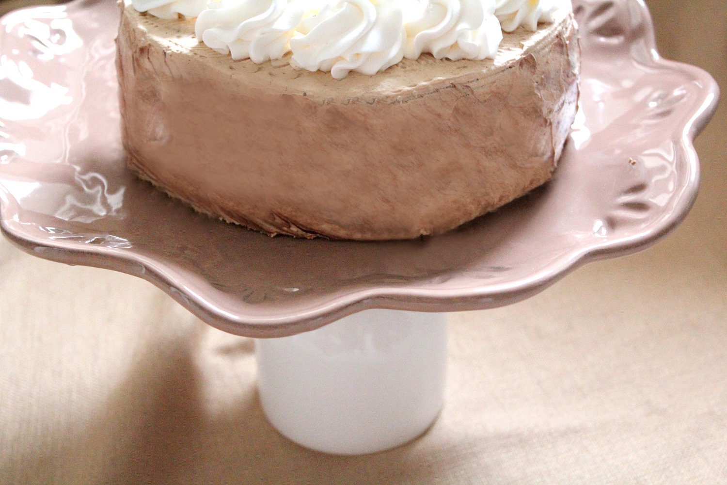 Ceramic Cake Stand in Taupe, Brown, Mocha / 14" Cake Plate / Cake Dish / Cake Pedestal / Cupcake Stand / Brown Scallop Cake Stand