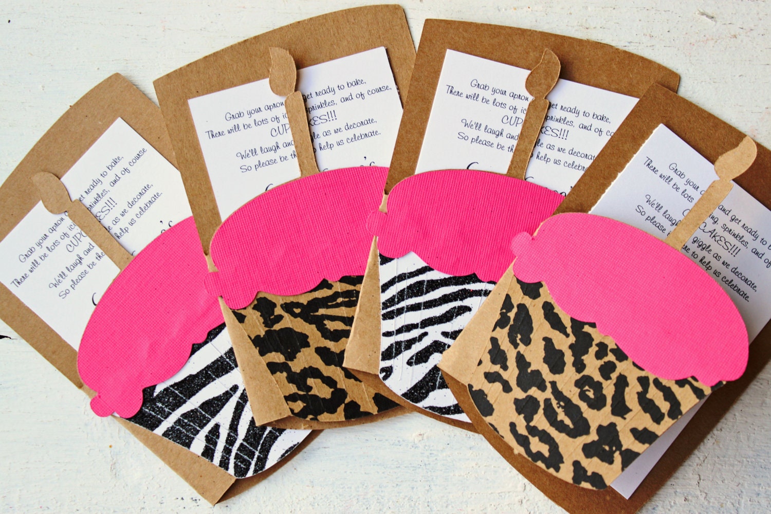 Animal Print Invitation Cupcake Invitation Zebra Print Cheeta Print Teenage Girl Custom Kids Birthday Invite Girls Invitation - Set of 10