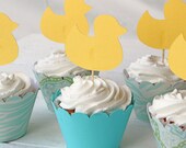 Baby Shower Cupcake Toppers Rubber Duck Cupcake Toppers Yellow Rubber Ducky Cupcake Toppers - Set of 12