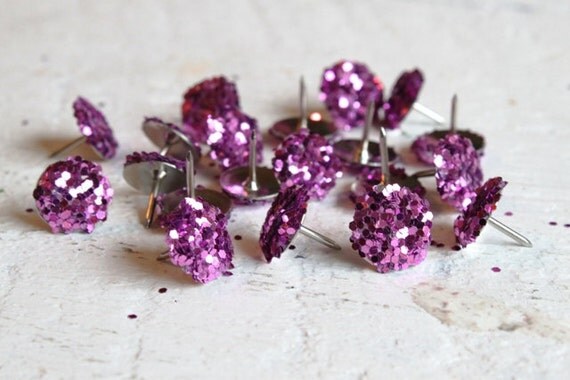 Glitter Thumb Tacks Pink Push Pins - Set of 20