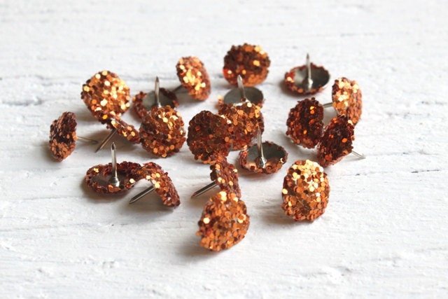 Glitter Thumb Tacks Orange Push Pins - Set of 20