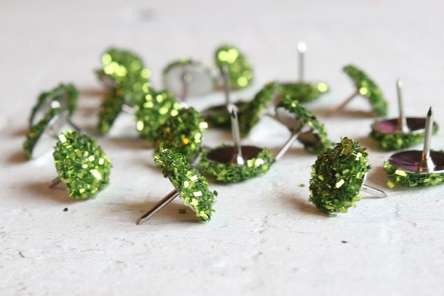 Glitter Thumb Tacks Lime Green Push Pins - Set of 20