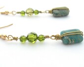 Green Jasper Wire Wrapped Earrings With Swarovski Crystallized Elements