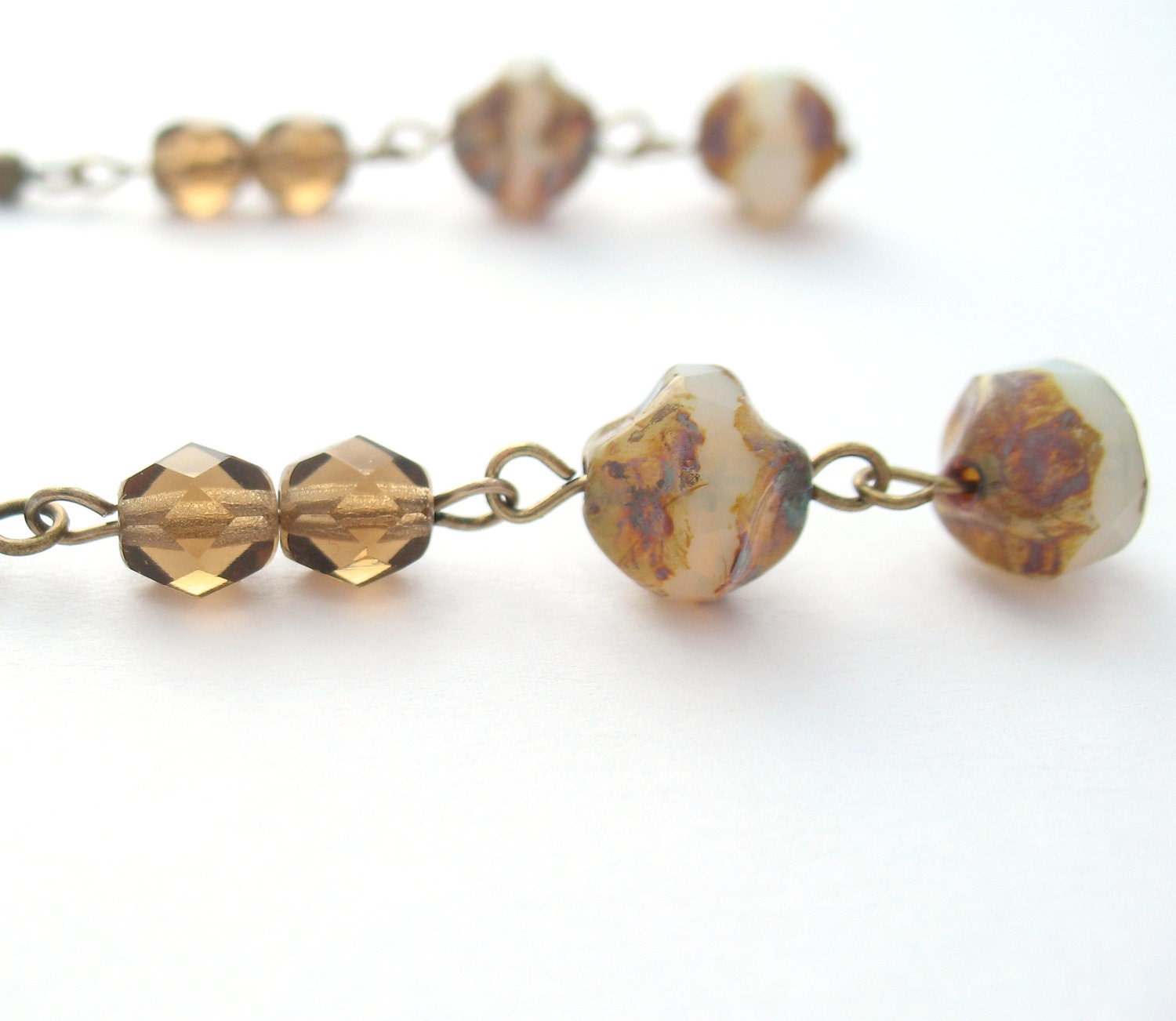 Brown Czech Glass Earrings, Fire Polished Beads