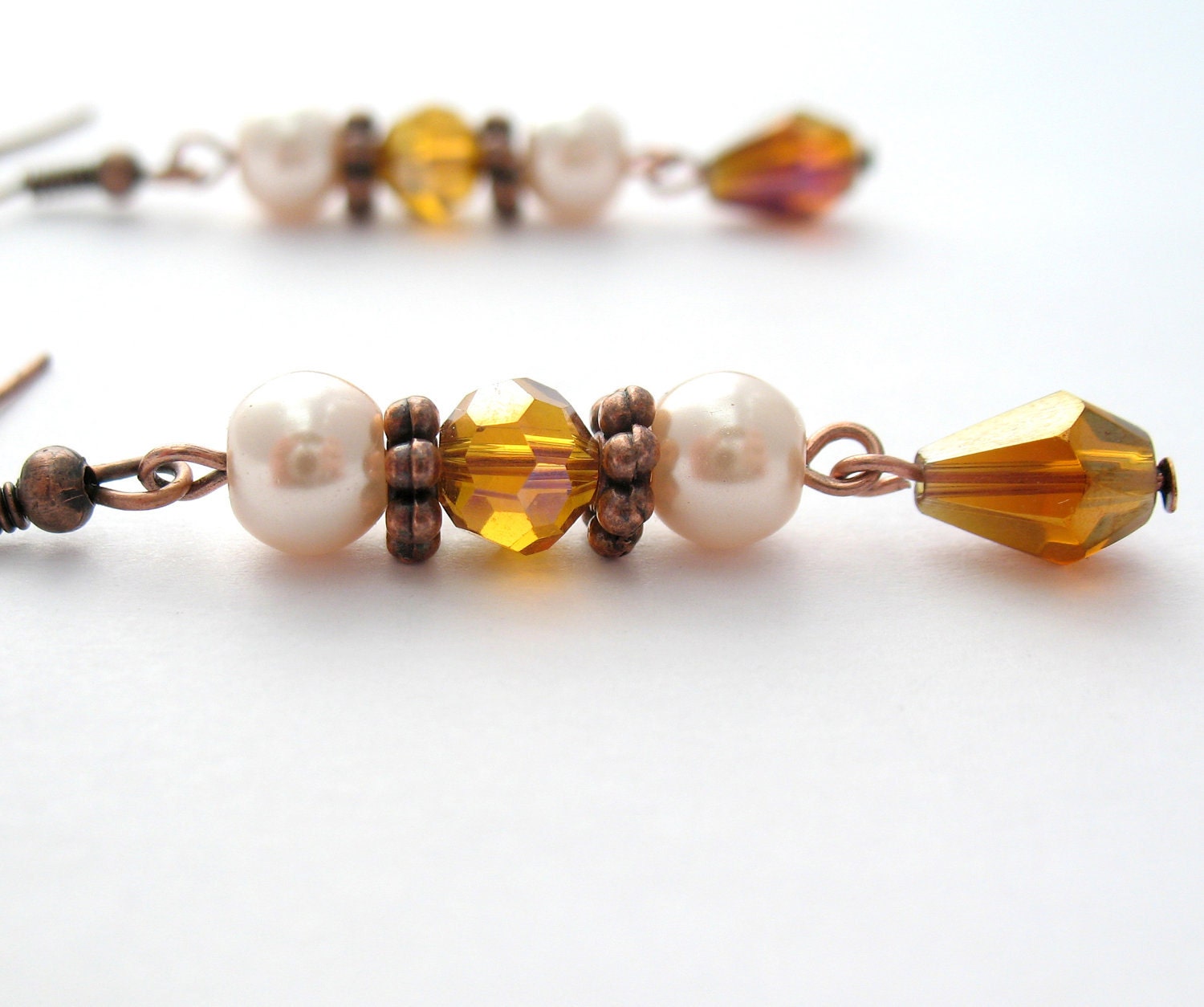 Teardrop Dangle Earrings - Copper, Peach, and Orange Shades