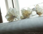 Ivory Flower Hair Pins with Pearl center- rustic, shabby chic, sweet, elegant, country, garden wedding, bridal, gift, or everyday accessory