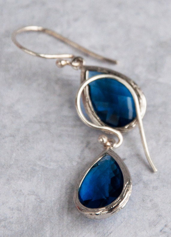 Something Blue Sapphire Earrings Sterling Silver Earrings Sterling Silver Bridal Jewelry Blue Navy Wedding