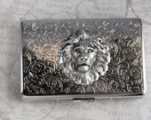 Cigarette Case Lion Large Size Vintage Style Silver Plated Gothic Victorian Steampunk Leo Father's Day Metal Wallet