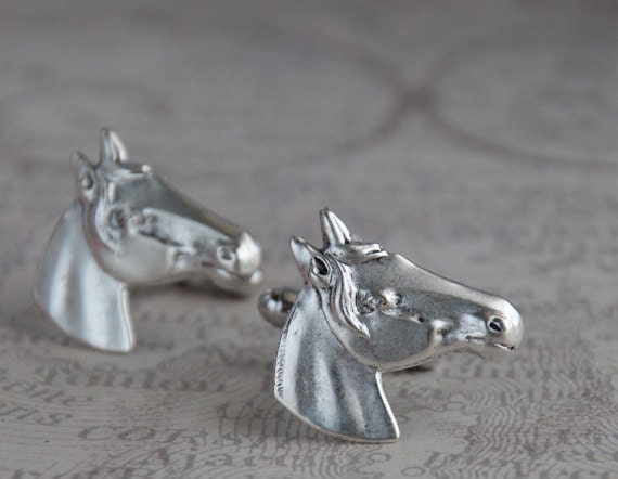 Horse Cufflinks Men's Cufflinks Steampunk Equestrian Antique Silver Triple Crown Derby Groomsmen Vintage Style Father's Day Gothic Victorian