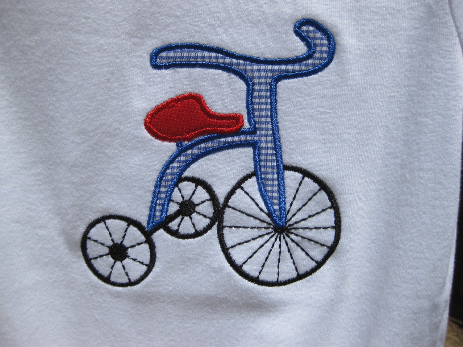 Appliqued Tricycle T-Shirt Onesie Bodysuit Romper or Newborn Gown