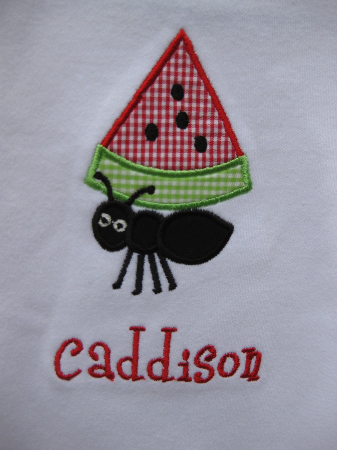 Appliqued Ant Carrying Watermelon T-Shirt Onesie Bodysuit or Newborn Gown