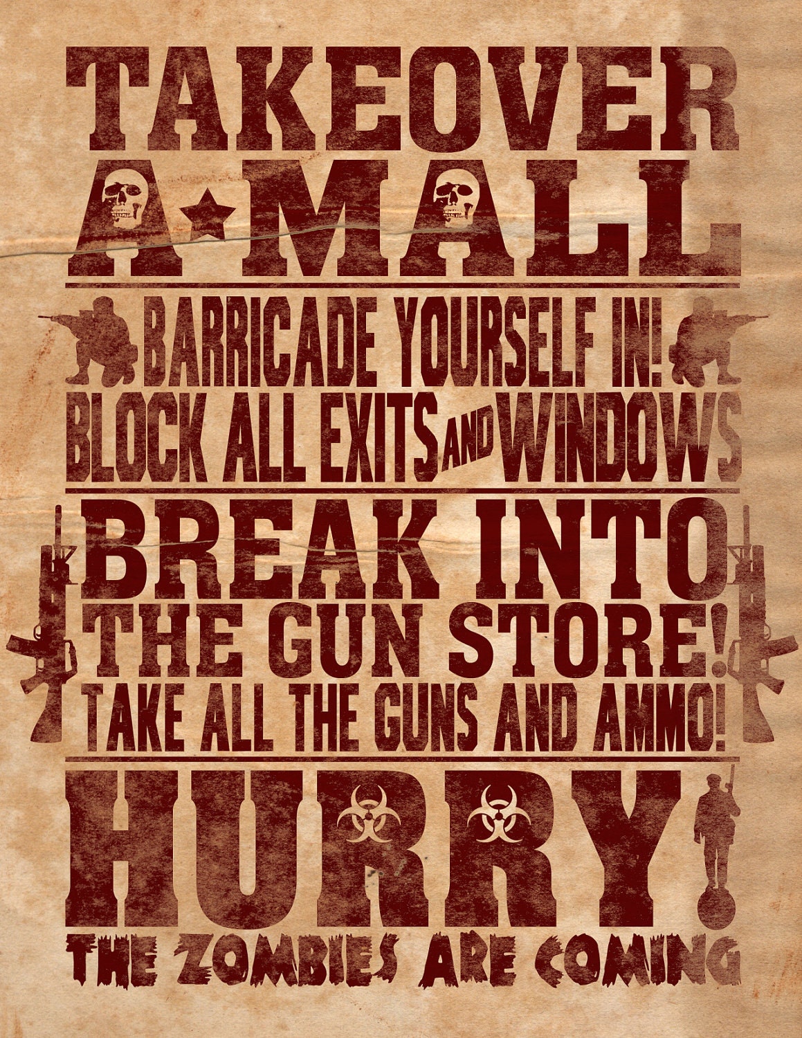 81/2 x 11 Inch Zombie Rules 2 Typography Print