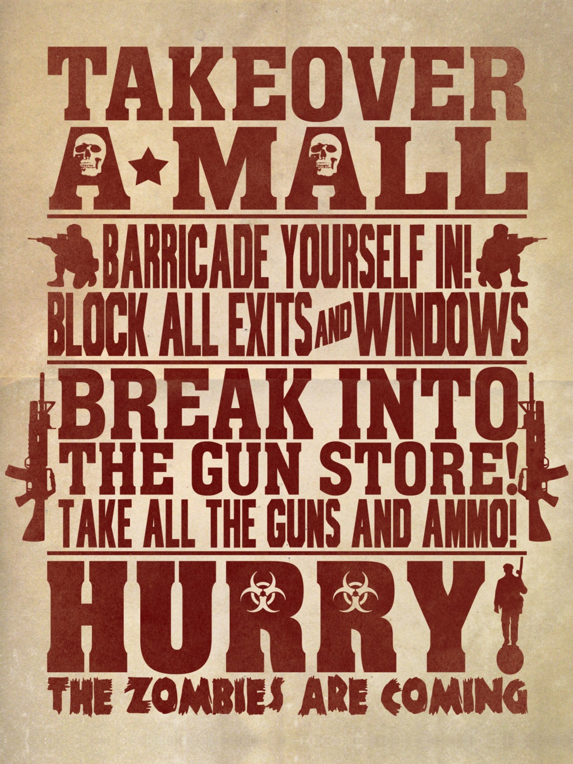 18 x 24 Inch Zombie Rules 2 Typography Print