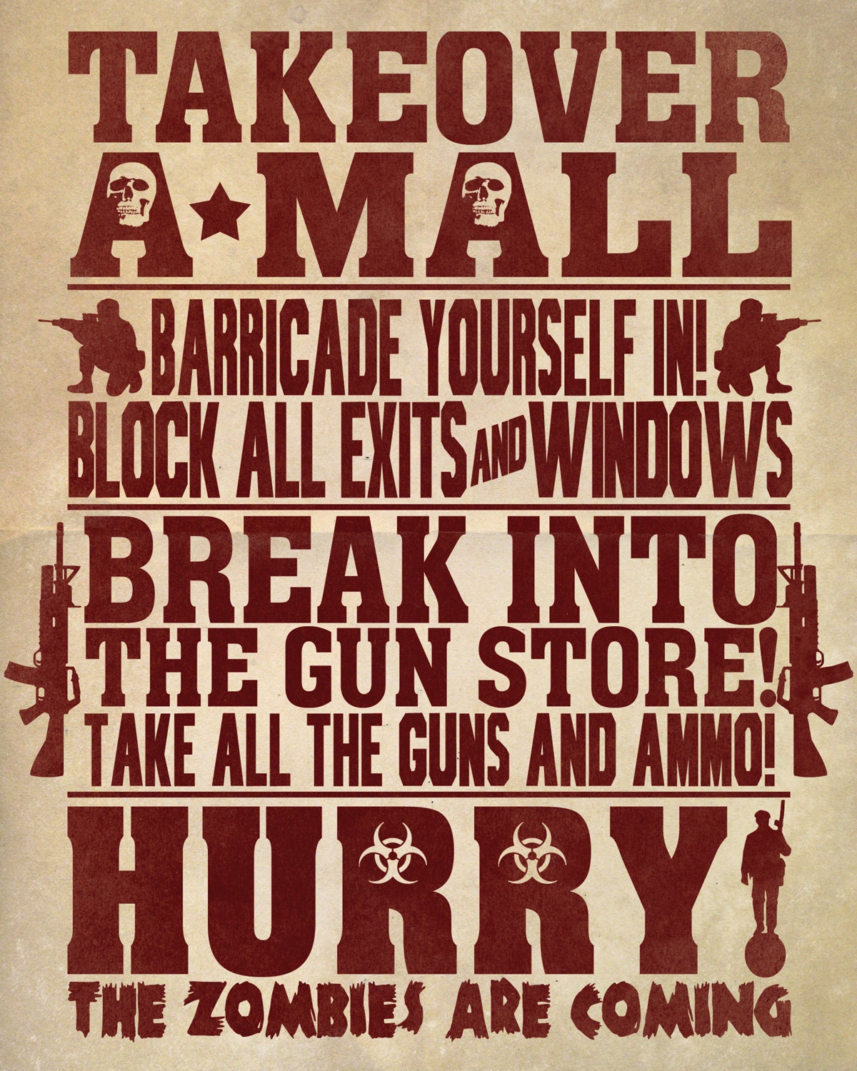 16 x 20 Inch Zombie Rules 2 Typography Print