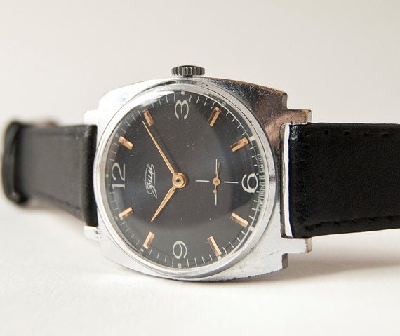 Black watch - men's wristwatch ZIM - watch Russian - men's watch leather