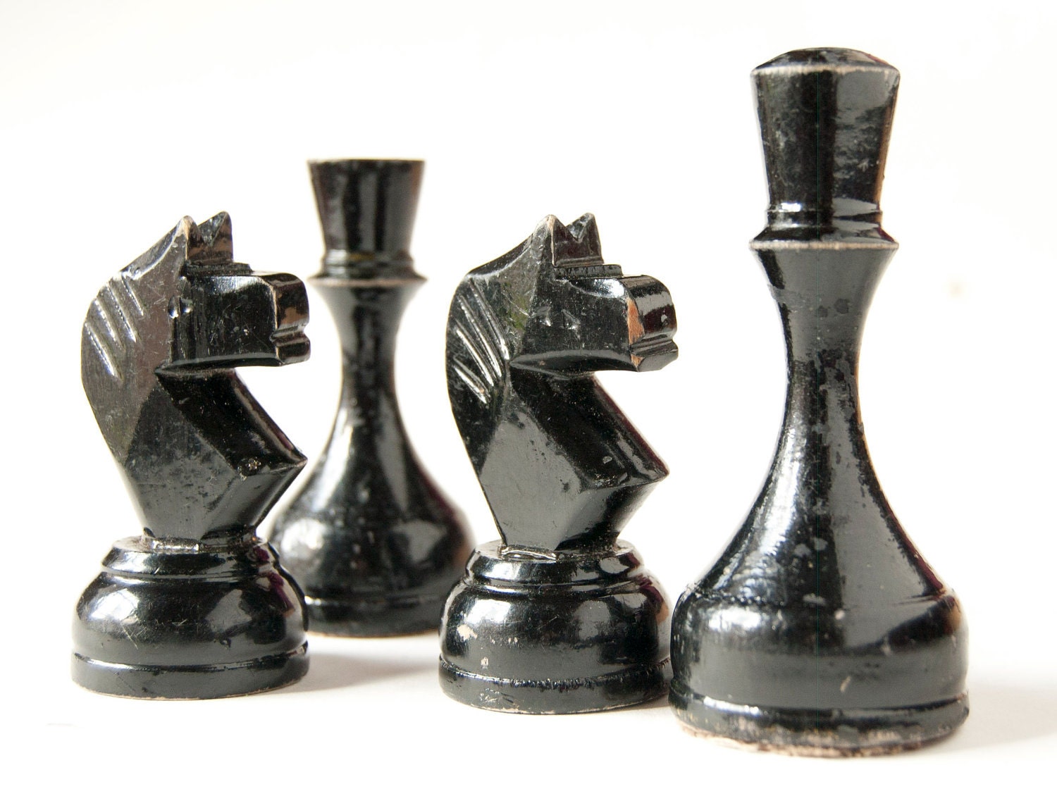 Vintage wood chess pieces, black chess, Soviet time
