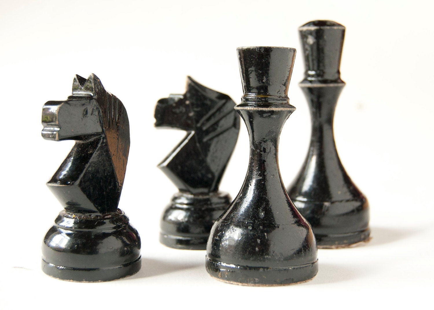 Vintage wood chess pieces, black chess, Soviet time