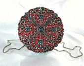 Red necklace antique silver pendant round filigree handmade jewelry store
