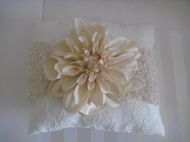 Cream and White Lace Ring Pillow