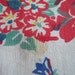 Vintage Farm House Tablecloth Linen Fabric  Cottage Picket Fence Border Red Yellow Aqua Flowers Gift for Her Cottage Farmhouse Indian Head