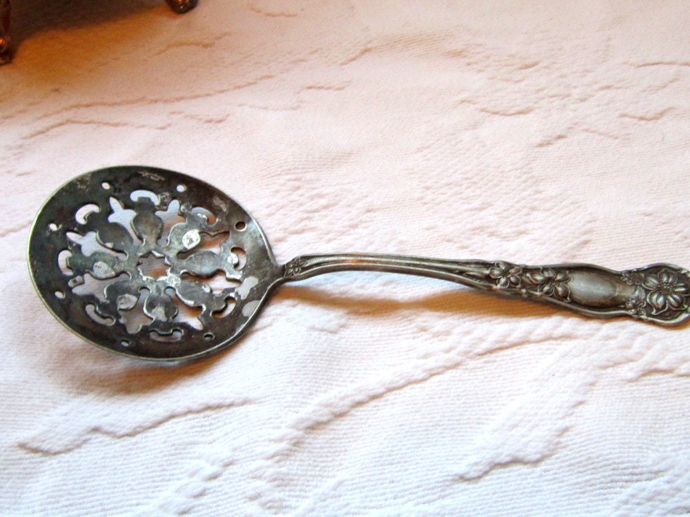 Antique Orange Blossom  Elaborate1910 WM & Son AA Tomato Server Spoon Fork Gift for Her Him Silver Collector Victorian Edwardian