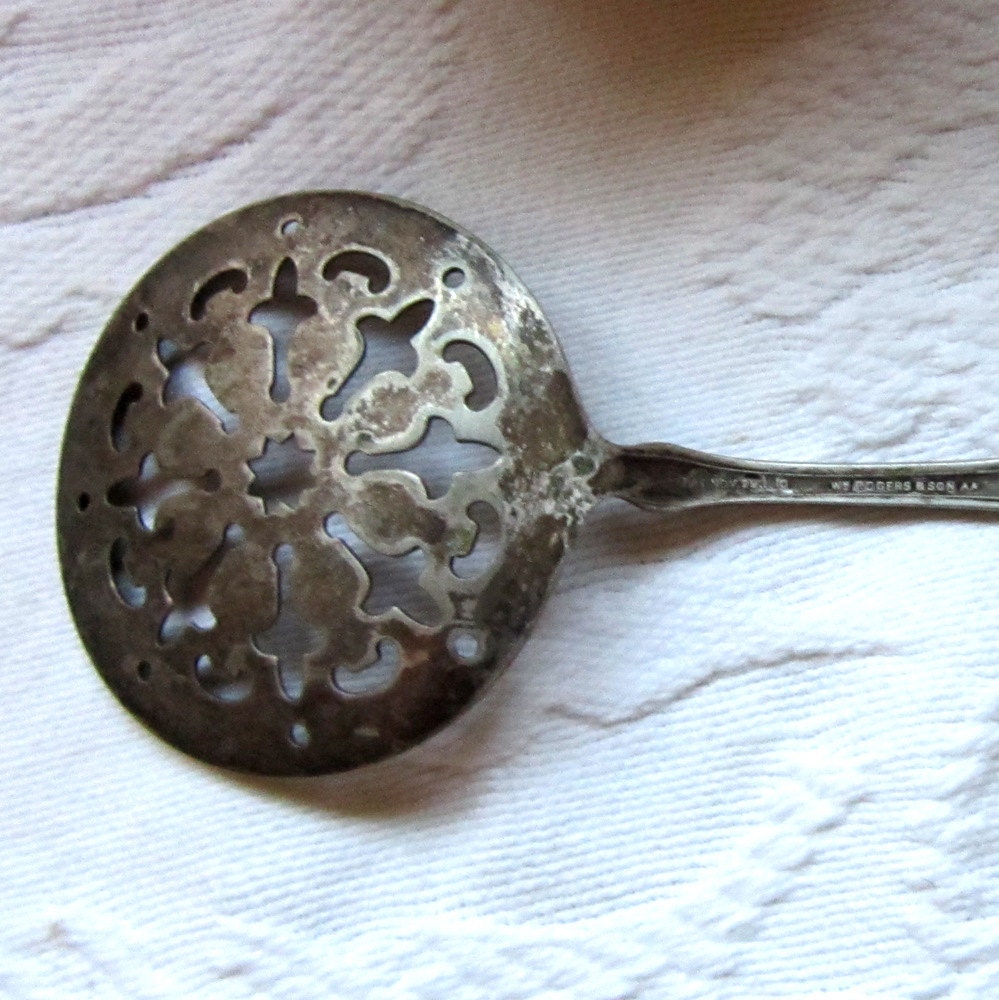 Antique Orange Blossom  Elaborate1910 WM & Son AA Tomato Server Spoon Fork Gift for Her Him Silver Collector Victorian Edwardian
