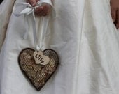 Flower Girl Basket - Heart With Beautiful Pink And Cream Dried Flowers, Personalized With A Heart, Rustic Wedding, Shabby Chic Wedding