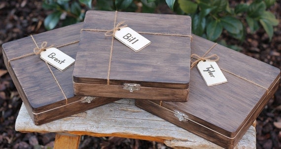 Buy good cigar gifts - Rustic Wood Cigar Box Groom Groomsmen Best Man Personalized Gift Keepsake Rustic Wedding - Set Of 3