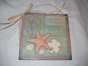 Relax Starfish Sand dollar Sea Shells Beach Sign wooden wall decor Shell art new